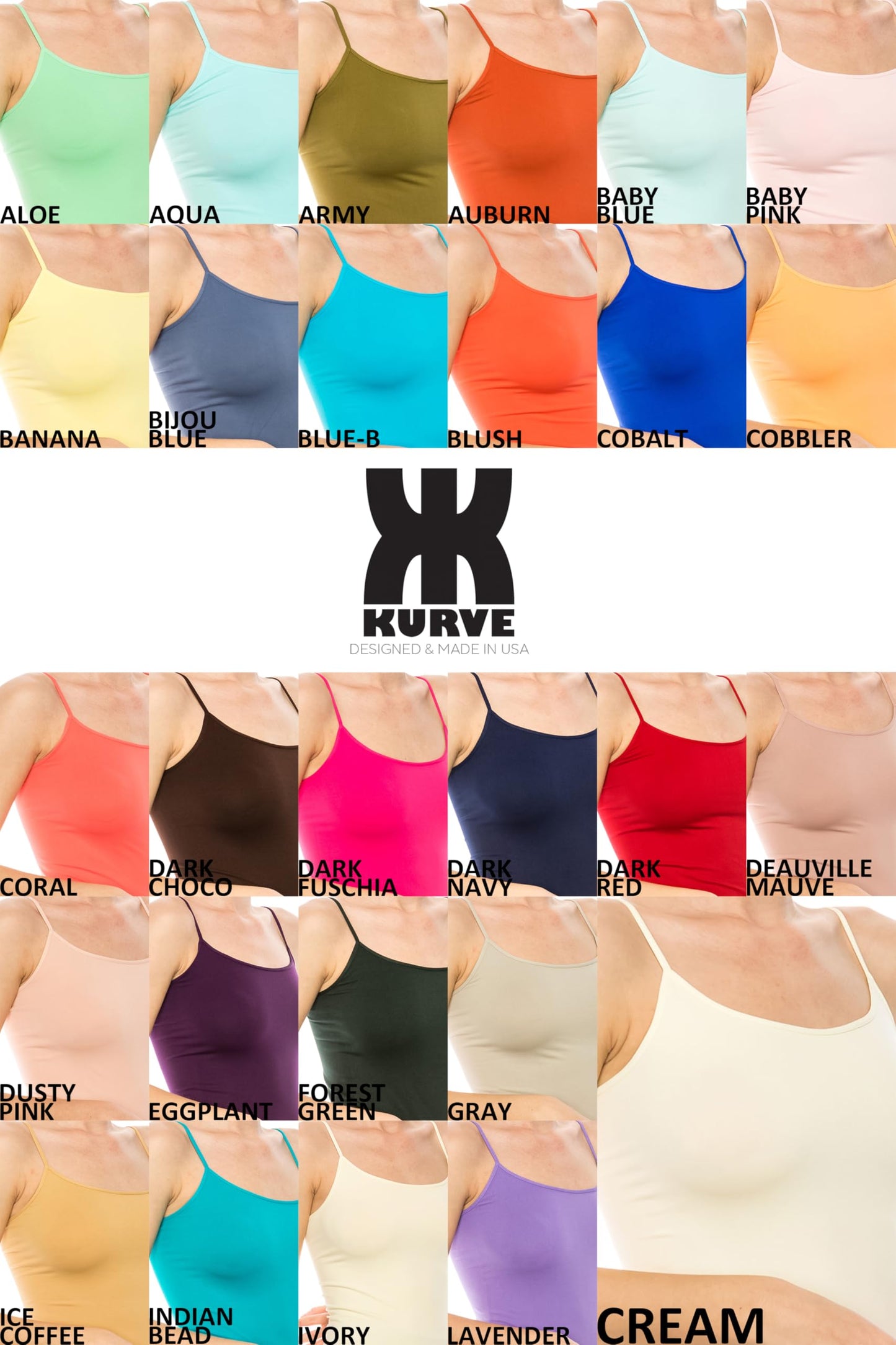 Kurve American Made Basic Seamless Cami, UV Protective Fabric UPF 50+ (Made With Love In The USA)