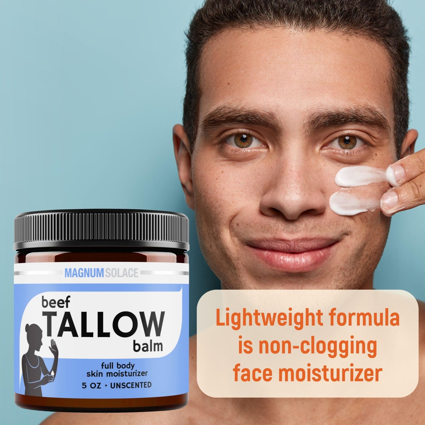Magnum Solace Beef Tallow Balm for Skin – 5 oz Unscented Moisturizer for Dry & Sensitive Skin – 2-Ingredient Natural Hydrating Balm