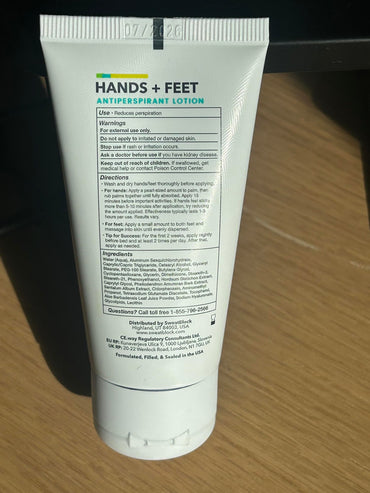 SweatBlock Antiperspirant Lotion for Hands & Feet - CLINICAL STRENGTH for Men & Women - Hyperhidrosis Aid to Stop Excessive Sweating - Reduces Foot Odor - Moisturizing w/ Aloe - Travel Size 1.69 fl oz