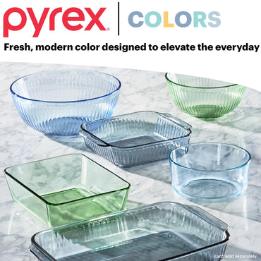 Pyrex Colors (2-Pack) Sculpted Tinted Medium/Large Glass Mixing Bowls With Lids, Nesting Space Saving Set of Bowls For Prepping and Baking, 2.3QT & 4.5QT