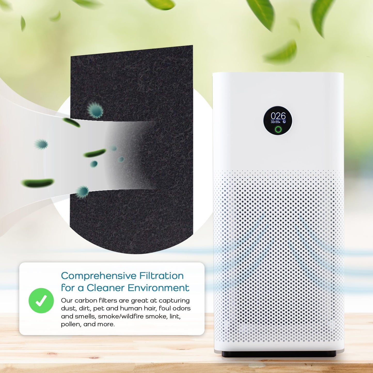 Breathe Naturally Universal Cut To Fit Carbon Activated Air Filter - Replacement Charcoal Filters - Pre Filter Carbon Sheet for Air Purifier, Vent Filters & More - Made in USA