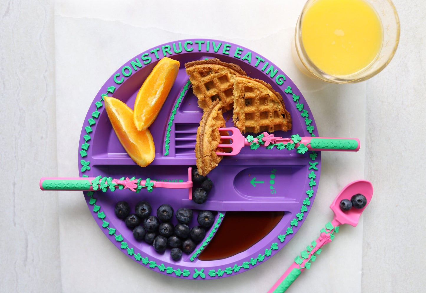 Constructive Eating Plate and Utensils Set - USA-Made Toddler Dinnerware with Divided Plates (Garden Fairy)