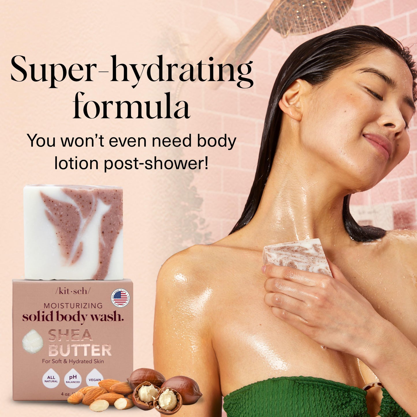 Kitsch Shea Butter Exfoliating Body Wash Bar – Moisturizing Bar Soap & Gentle Soap Bar with Plant-Based Exfoliants – Hydrates, Softens & Soothes Skin –Paraben, Silicone & Sulfate-Free - 4 oz