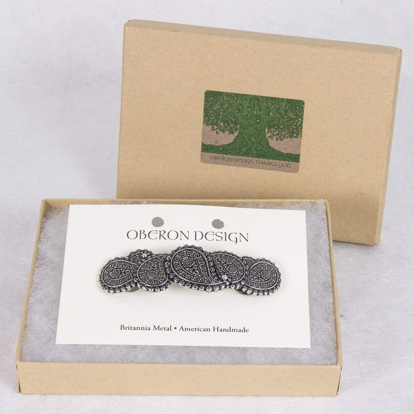 Paisley Hair Clip, Hand Cast Metal Barrette Made in the USA with a Medium 70mm Clip by Oberon Design, 1 Piece