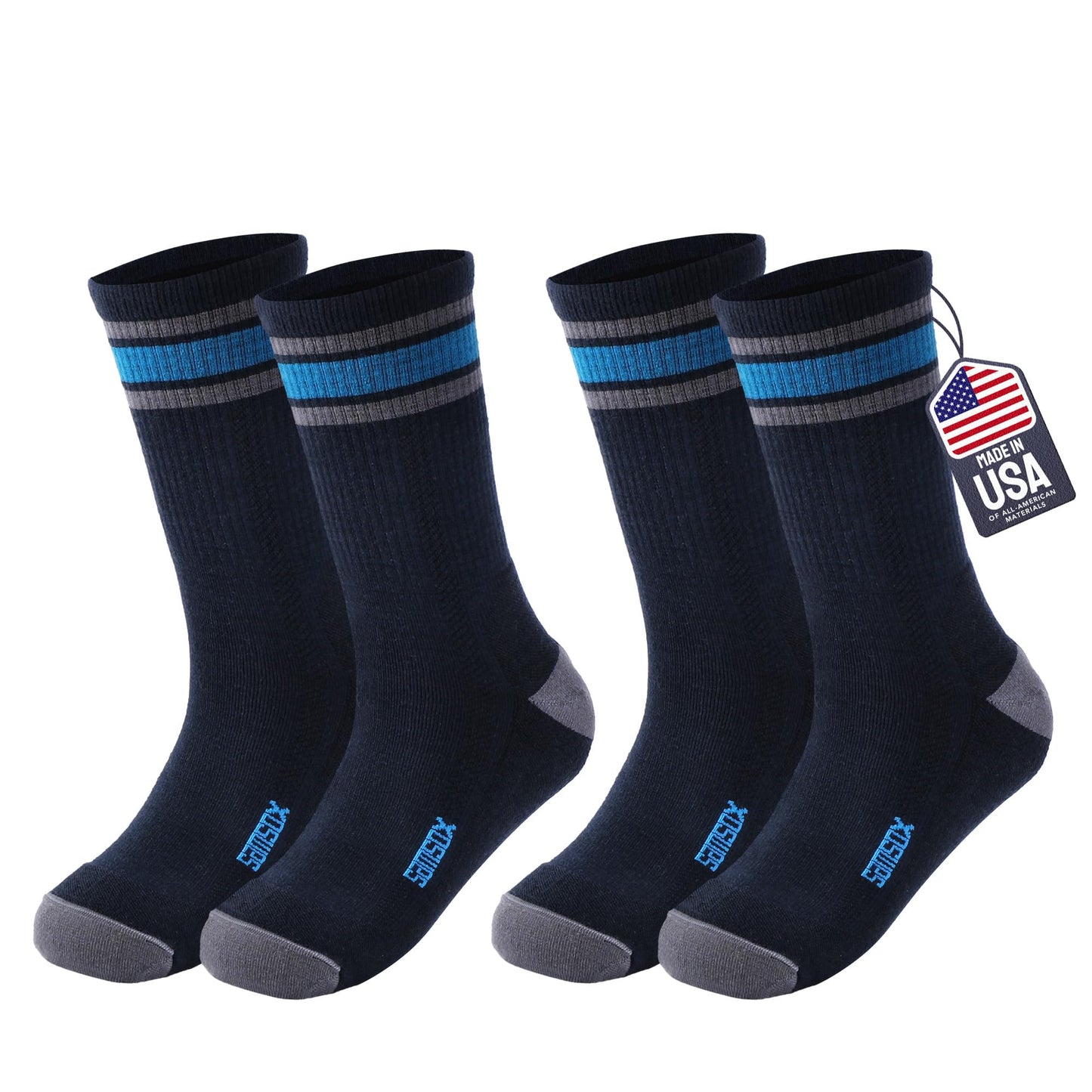 SAMSOX 2-Pair Merino Wool Hiking Socks, Total Eclipse (Nevada)