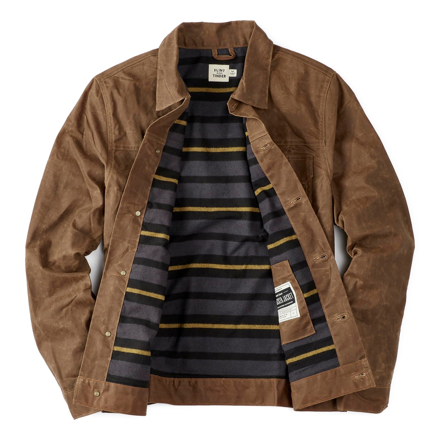 Huckberry Flint and Tinder Men's Flannel-Lined Waxed Trucker Jacket, Water & Weather Resistant Mens Jacket, Havana
