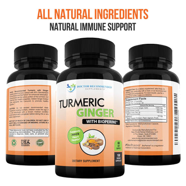 Turmeric Curcumin with Ginger, 95% Curcuminoids with BioPerine - 180 Veggie Capsules - Made in USA