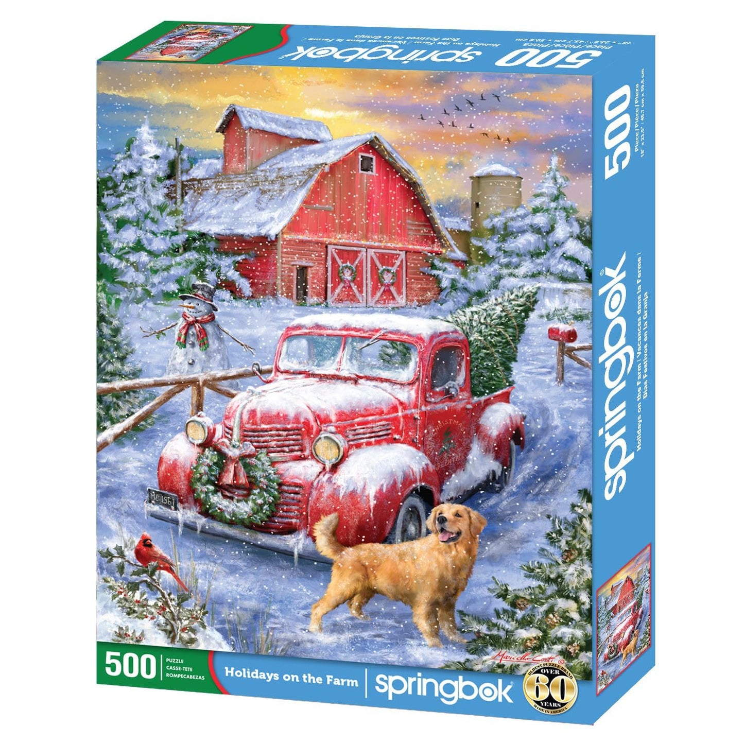Springbok's Holidays on The Farm 500 Piece Jigsaw Puzzle Features A Nostalgic Winter Themed Puzzle for The Holidays