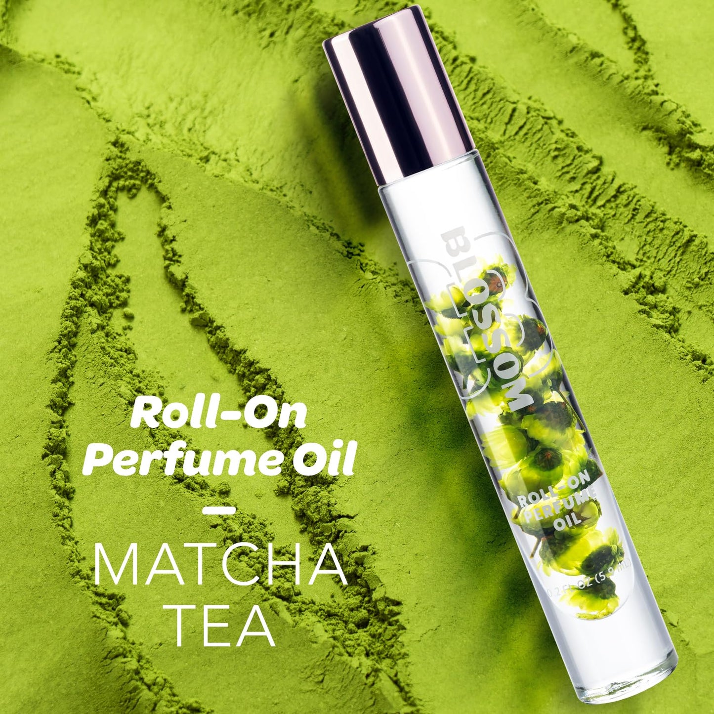 Blossom Roll on Perfume for Women Alcohol Free Gourmand Rollerball Perfume Oil with Essential Oils, Infused with Real Flowers, Made in USA, 0.20oz, (Matcha, Green Tea, Honey) Matcha Tea