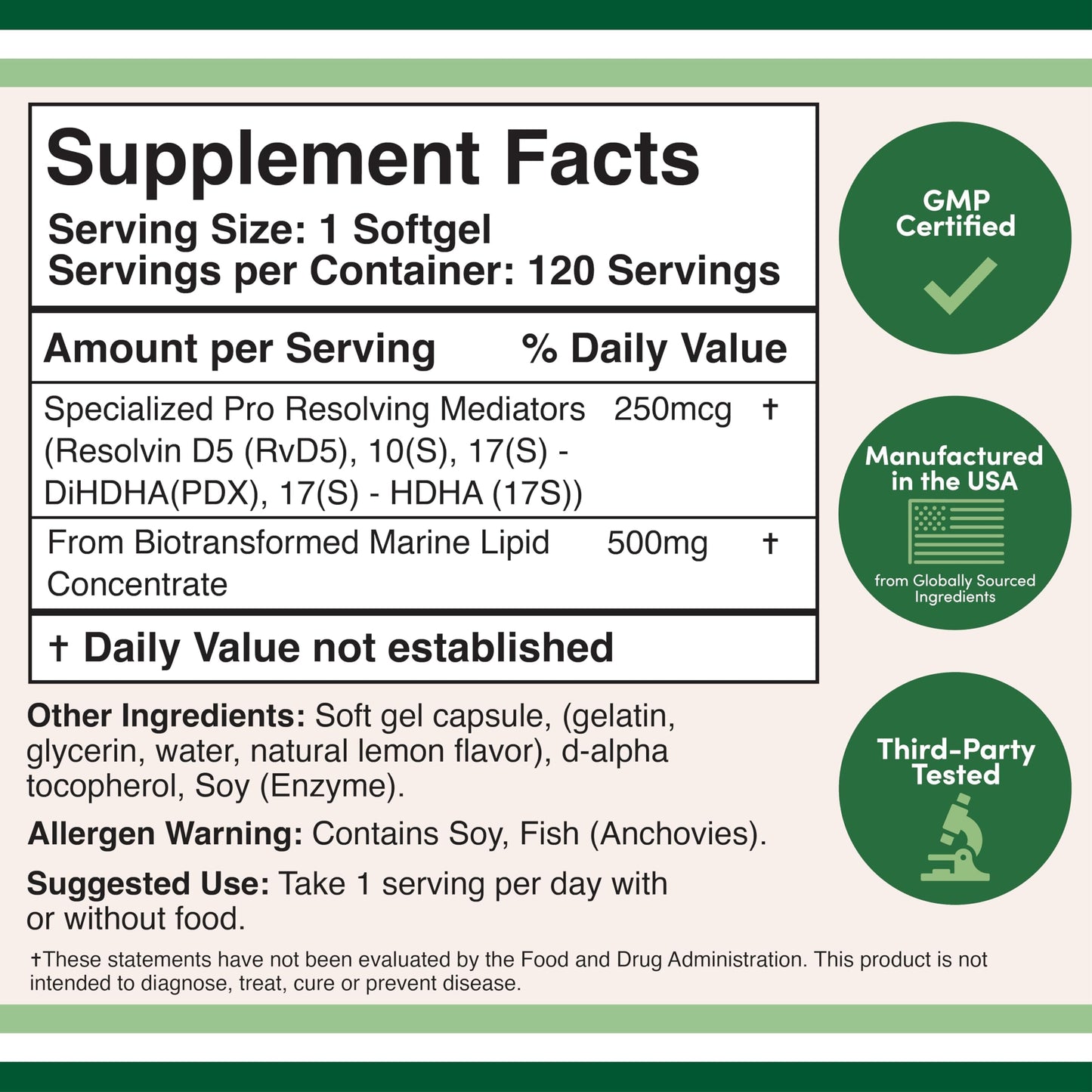 SPM Max (Specialized Pro-Resolving Mediators) 120 Softgels, 500mg (Only Product Standardized and Third Party Tested to Contain Active SPMs, Check The Supplement Fact Panel) by Double Wood