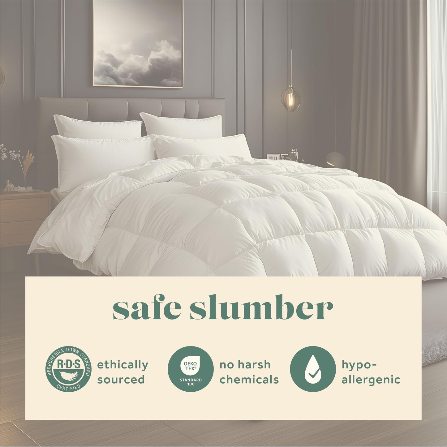 ComfyDown Goose Down White Comforter - Made in USA - 100% Egyptian Cotton 400 Thread Count Cover, 650+ Fill Power, Light Weight, All Season Washable Duvet Insert with Corner tabs