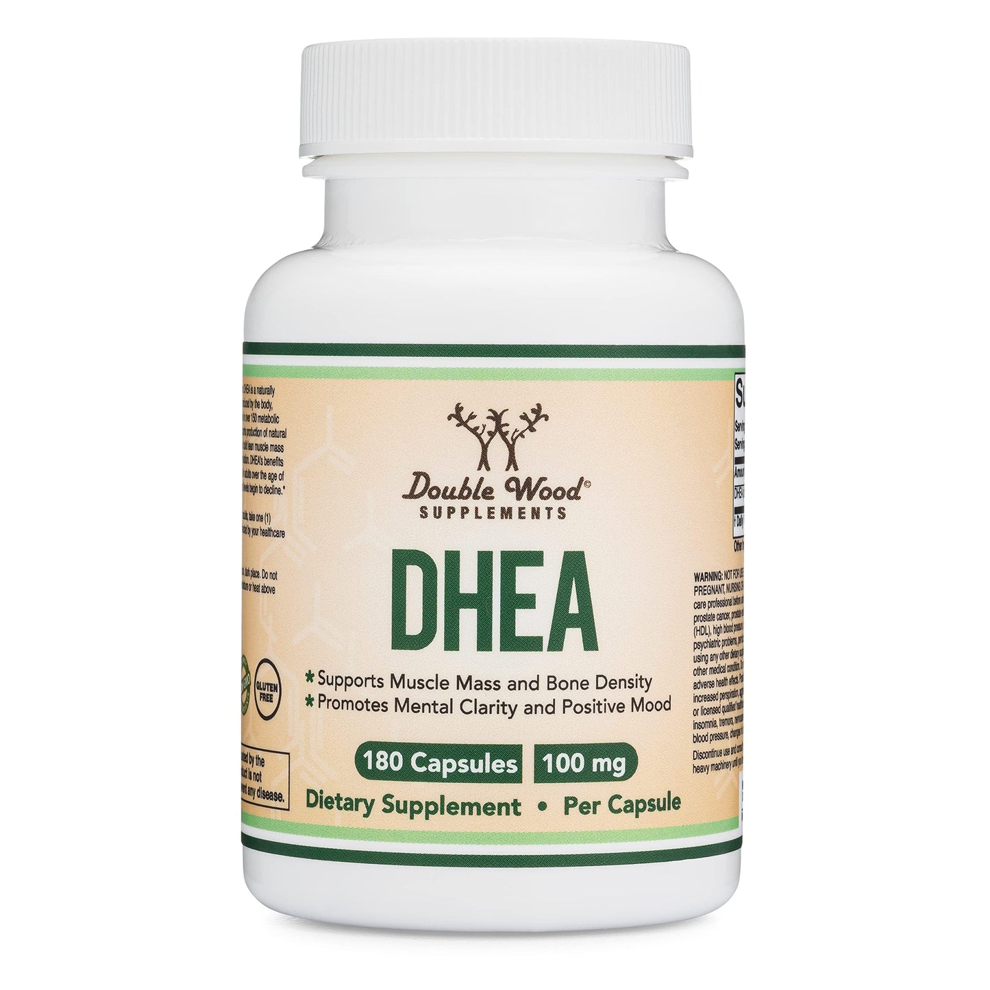 DHEA 100mg | 180 Capsules | Max Strength 6 Month Supply | Third Party Tested | Hormone Balance & Healthy Aging by Double Wood
