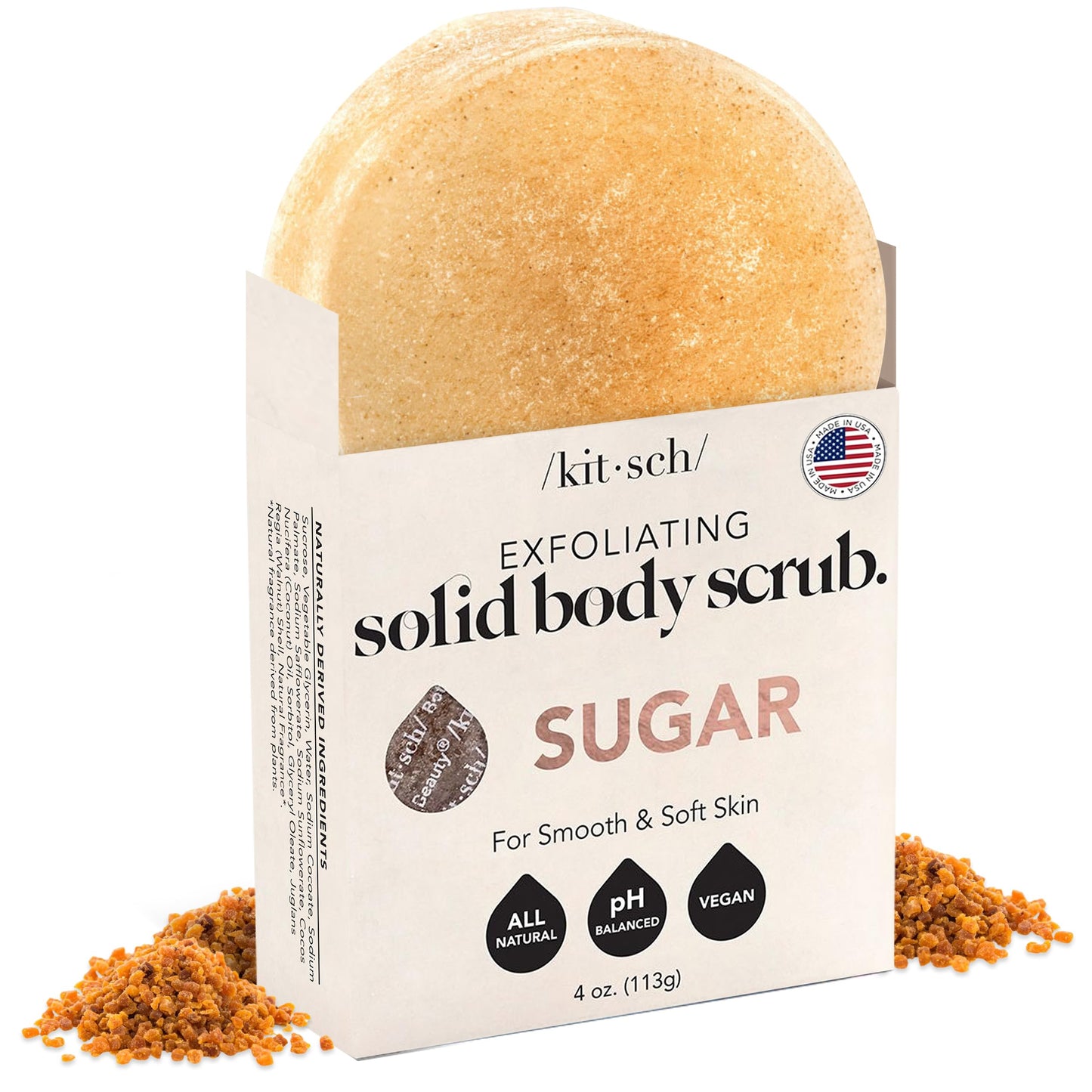 Kitsch Exfoliating Sugar Body Scrub Bar - For Smooth, Hydrated & Glowing Skin | Sugar Soap for Men & Women | All Natural and Vegan - Made in USA - 4 oz