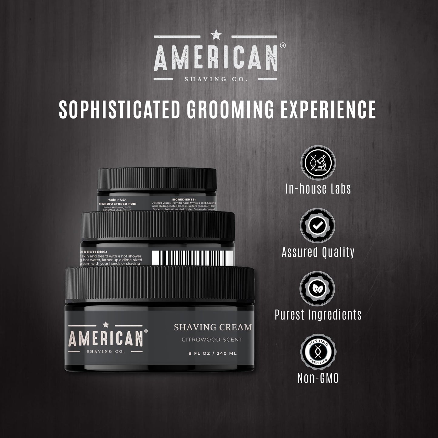 American Shaving Co. Citrowood Shaving Cream For Men 8 oz, Made in USA, Easy Application, Quality Potent Ingredients, Non-GMO, GMP Certified, Cruelty-Free Products