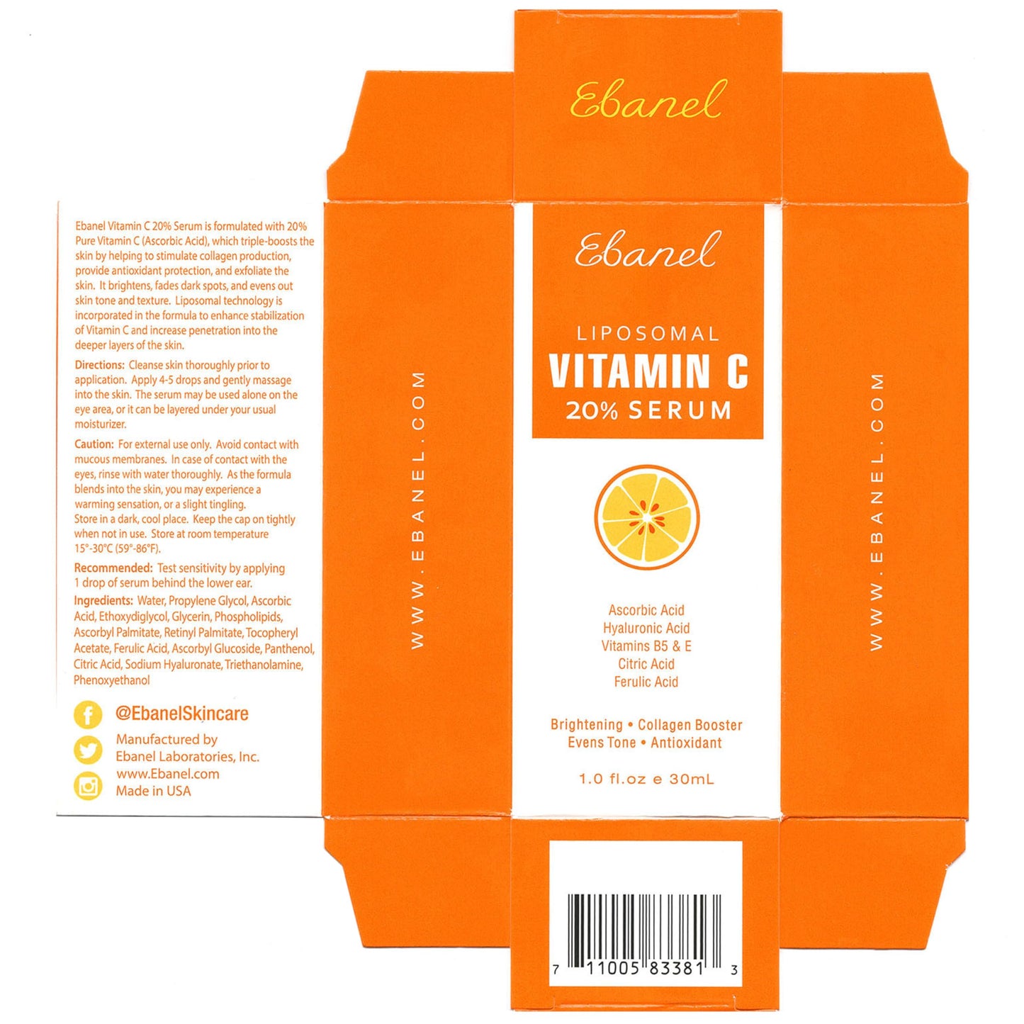 Ebanel Vitamin C Serum for Face with Ferulic Acid, Retinol, Vitamin B5 & E, Antioxidant Brightening Serum for Radiant Skin, Age-Defying Facial Care for Day and Night