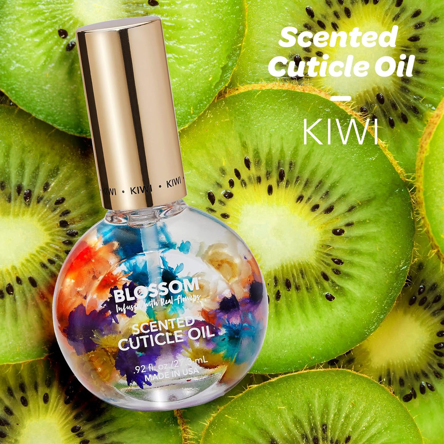 Blossom Cuticle Oil for Nails, Hydrating, Moisturizing, Scented Nail Oil Cuticle Care, Infused with Real Flowers, Made in USA, 0.92 fl. oz, Kiwi