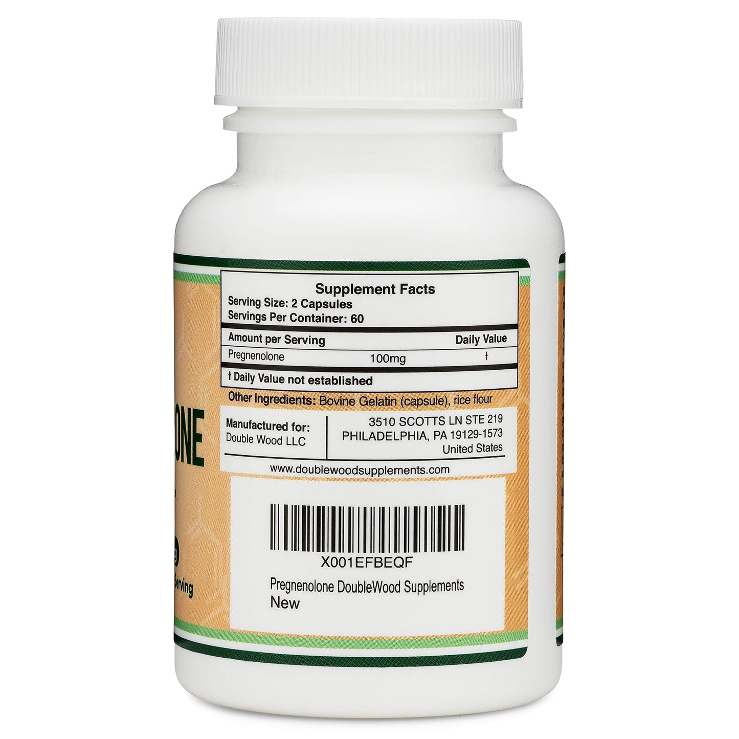 Pregnenolone 100mg per Serving (Converted to Progesterone to Boost Progesterone Levels) - Third Party Tested - 120 Capsules (50mg per Capsule) Non-GMO by Double Wood