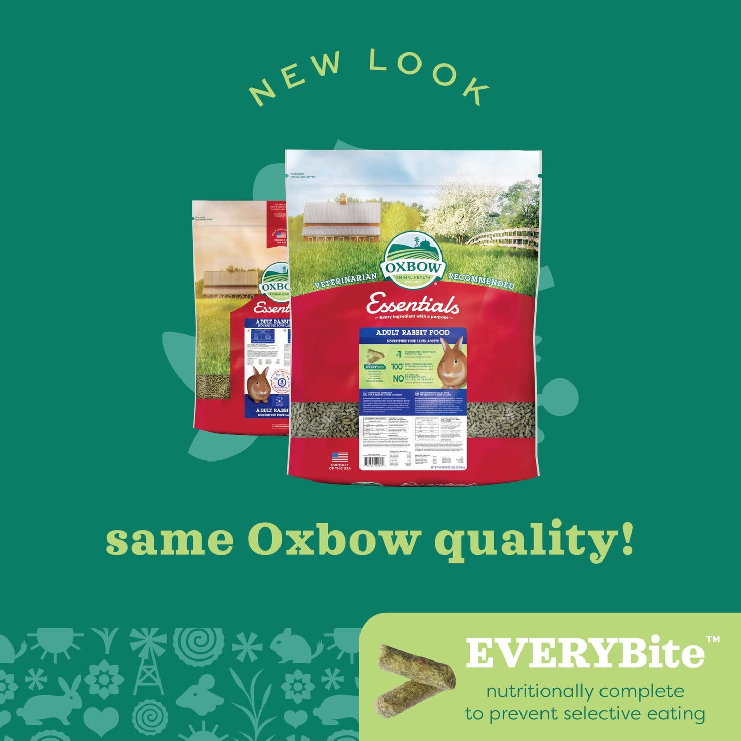 Oxbow Essentials Adult Rabbit Food - All Natural Adult Rabbit Pellets - Fiber Rich Formula - All Natural Vitamins & Minerals - No Seeds and Artificial Ingredients - Made in the USA - 25 lb.