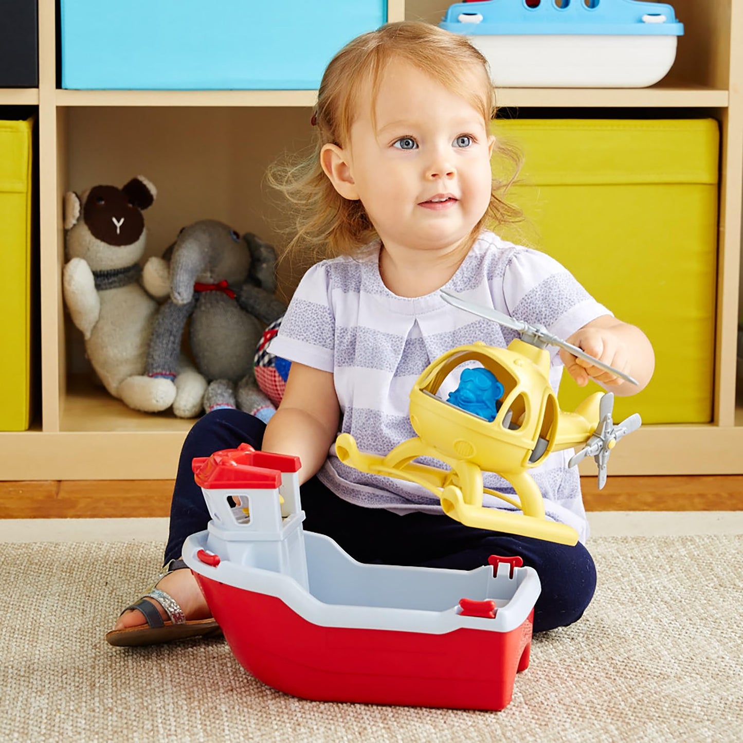 Green Toys Rescue Boat with Helicopter Red, 1 EA