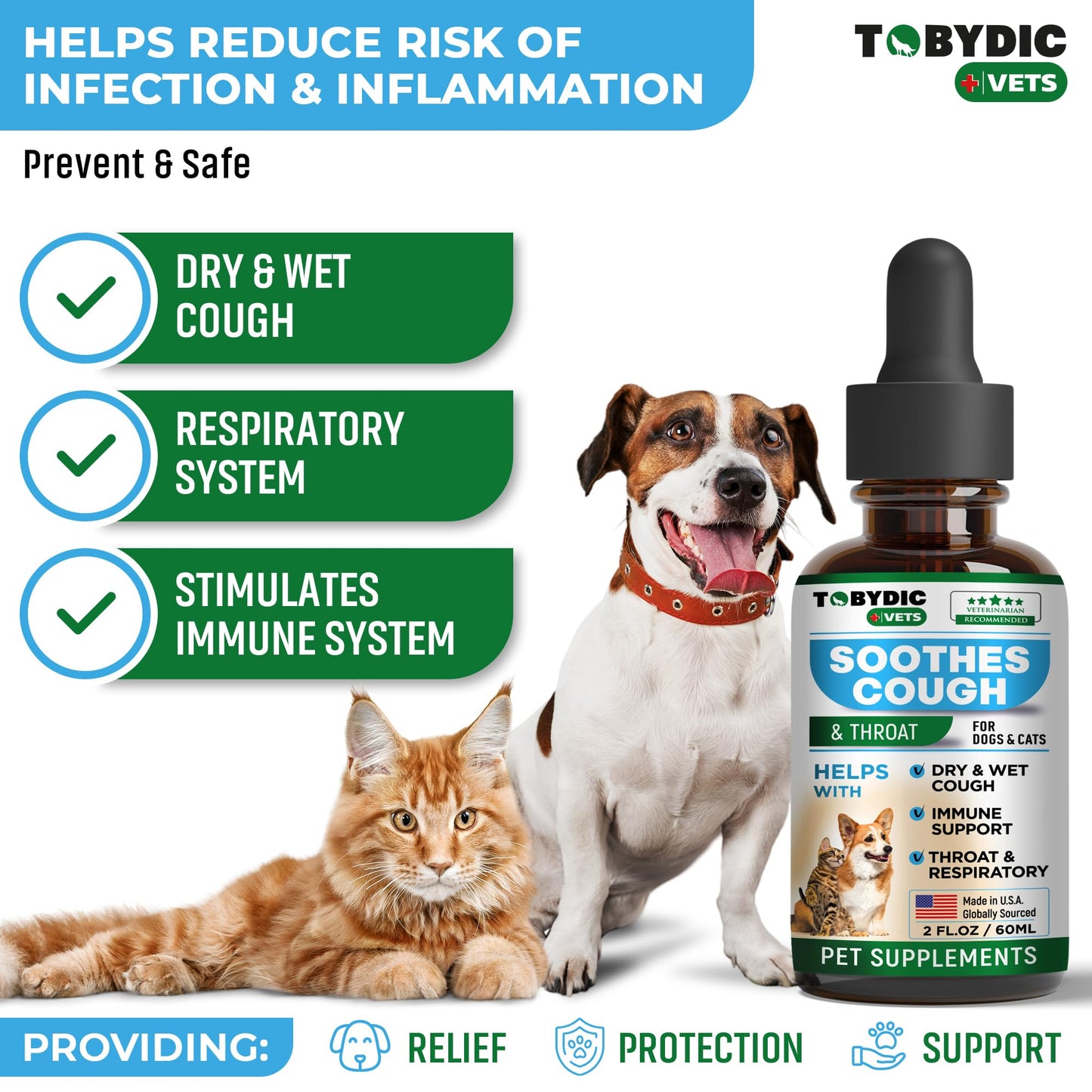 Tobydic Dry & Wet Kennel Cough Natural Medicine & Relief for Dogs and Cats - Herbal Treatment Support Helps to Soothe Throat & Respiratory Trachea Comfort Supplement for Pets - Made in USA