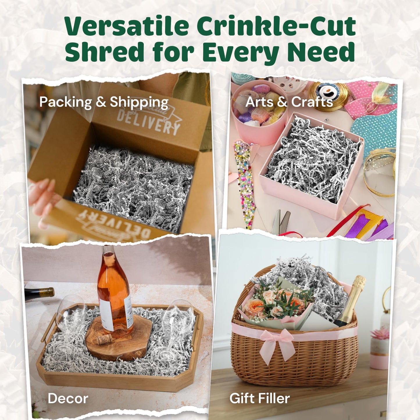 CrinklePak 1LB USA Made White Crinkle Paper Filler | Great Shredded Paper For Gift Baskets, Shipping Packages, Gift Box, Basket Filler, Birthdays, Weddings, Anniversaries | White Crinkle