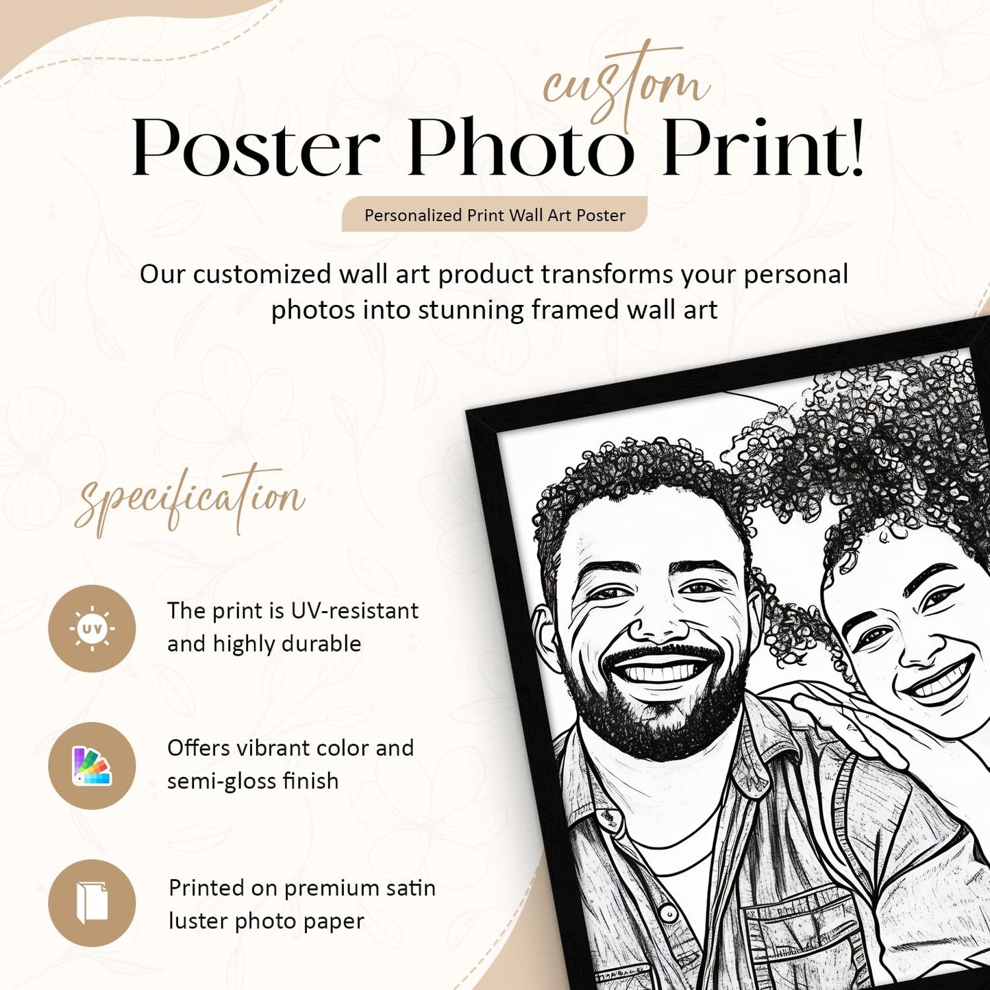 Custom Image Poster Personalized - Your Image to Art Print - Choose Your Style, Framed or Unframed, Wall Decor - Premium Luster Paper - Personalized Gifts for Family, Couples, Pets, & Friends - Made in USA