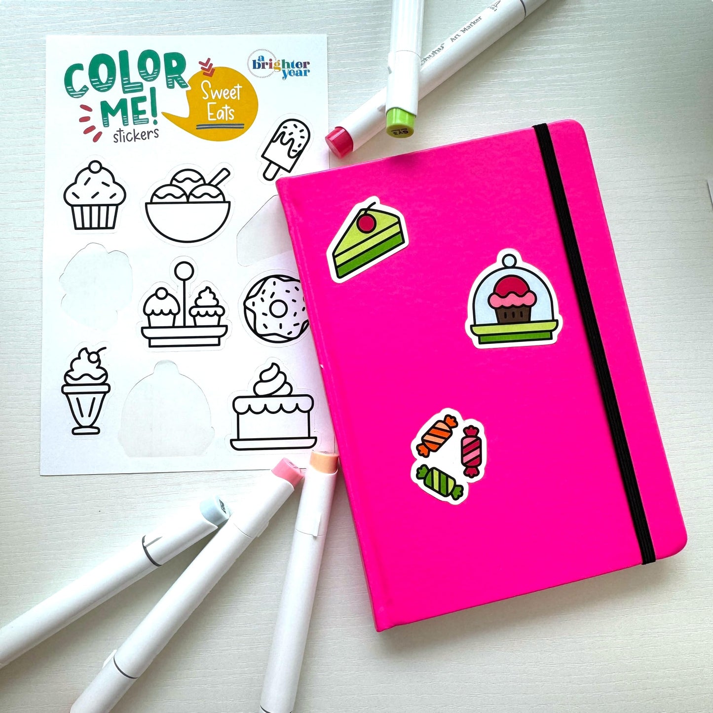 A Brighter Year Color-Your-Own Sticker Bundle, Fun Eats Edition - 4-Pack of 8.5” x 5.5” Sheets of 10 Stickers Each – Each Sticker is 1.5-2” x 2-3” - Notebooks, Planner, Gift Wrap