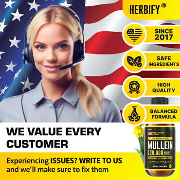 HERBIFY Mullein Drops - Lung Cleanse - Leaf Extract - Powerful Mullein for Immune Support,Detox & Respiratory Support - Made in USA - Herbal Supplements - 4 Oz