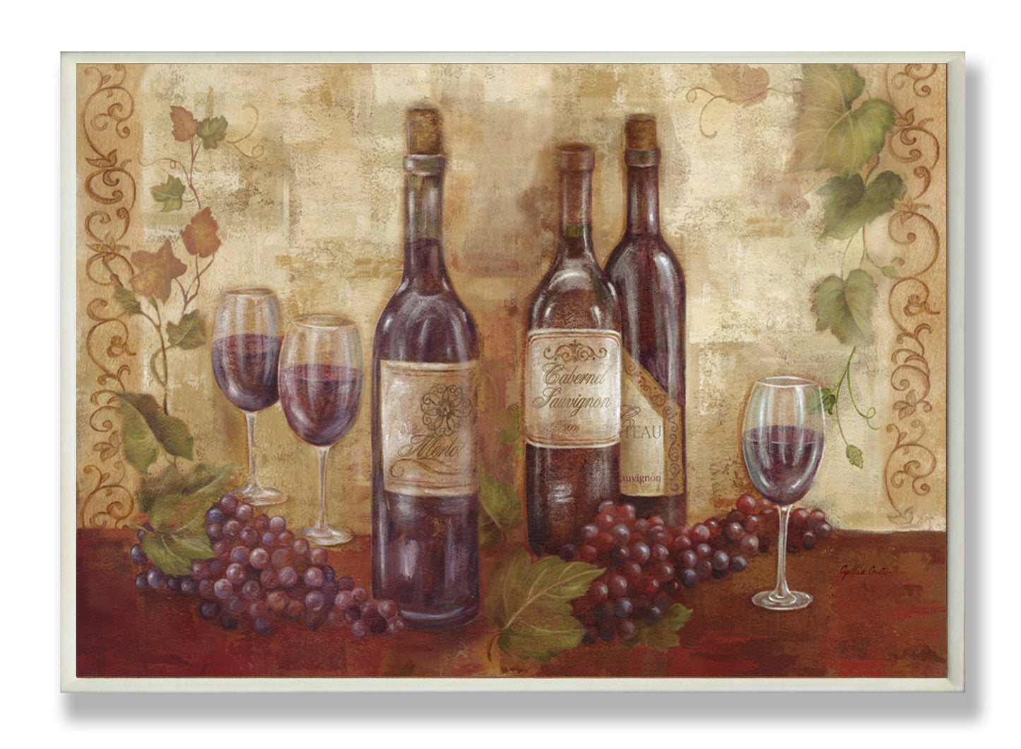 Stupell Home Décor Bottles Glasses And Grapes Kitchen Wall Plaque, 10 x 0.5 x 15, Proudly Made in USA
