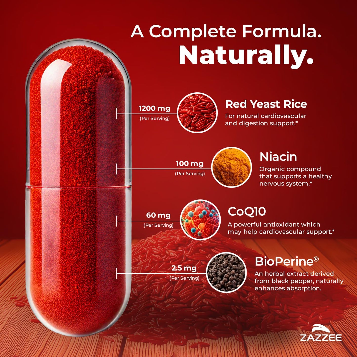 Extra Strength Red Yeast Rice with CoQ10 - 20X Concentrated 1200mg Red Yeast Rice Supplement with Niacin CoQ 10 and BioPerine for Enhanced Absorption - Non-GMO Vegan & ISO Lab Tested (75 Servings)