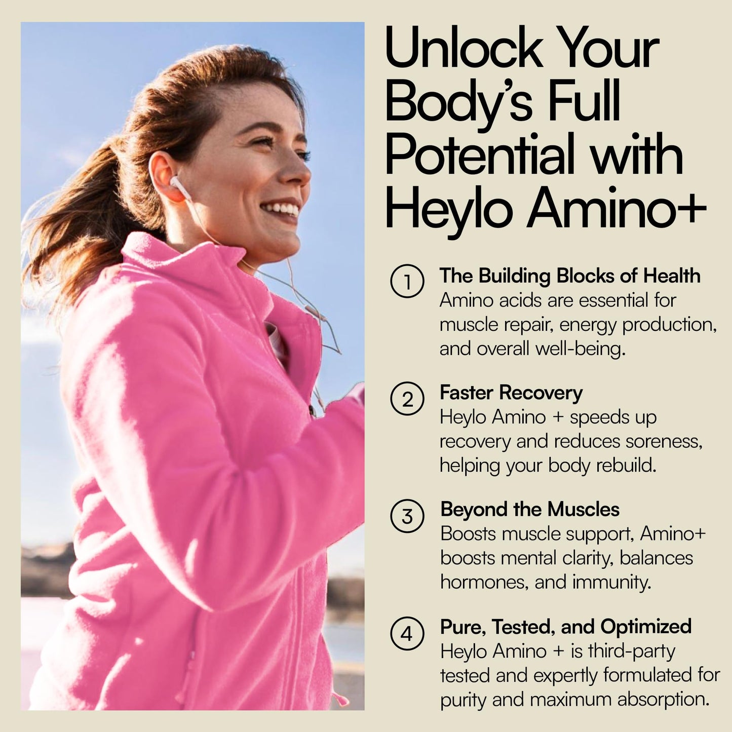 Heylo Amino+ Acid Supplement Blend - Essential Amino Acids with BCAAs for Muscle Recovery, Energy, and Protein Synthesis | Healthy Skin & Joints - Vegan, Non-GMO, 150 Tablets