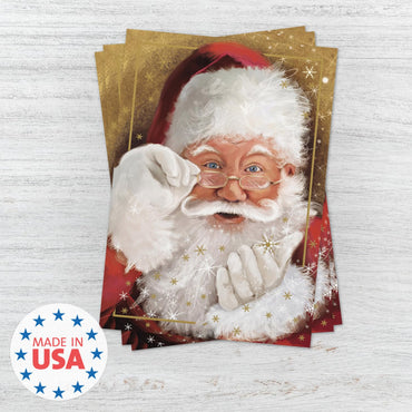 Canopy Street Masterpiece Sparkling Santa Christmas Cards / 16 Festive Holiday Cards Set With White Envelopes / 5 5/8" x 7 7/8" Winter Gold Foil Greeting Cards With Inside Verse/Made In The USA