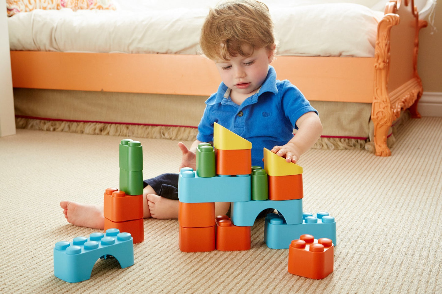 Green Toys Block Set - 18 Piece Pretend Play, Motor Skills, Building and Stacking Kids Toy Set. No BPA, phthatates, PVC. Dishwasher Safe, Recycled Plastic, Made in USA.