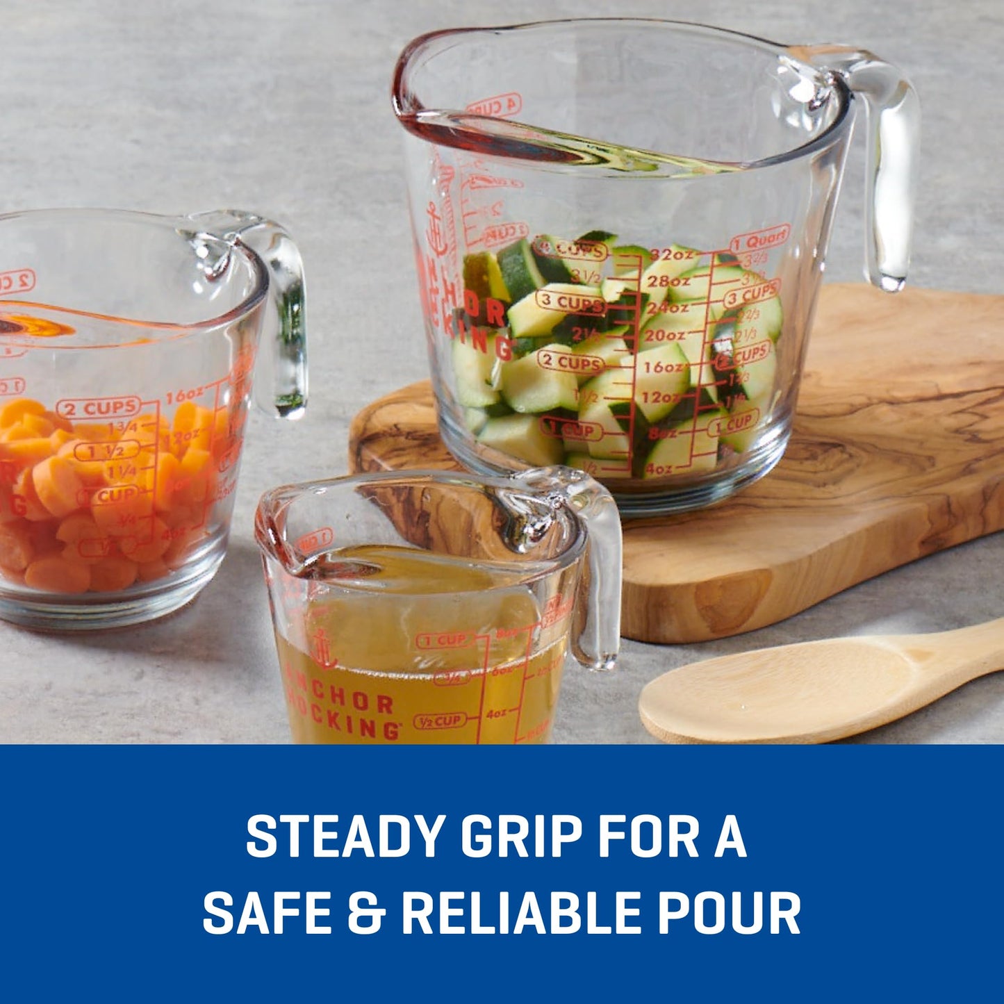 Anchor Hocking Glass Measuring Cups, 4 Piece Set (5 Ounce, 1 Cup, 2 Cup, 4 Cup liquid measuring cups)