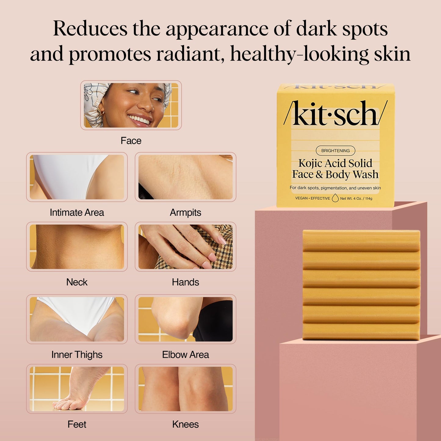 Kitsch Kojic Acid Soap - Brightening & Hydrating Kojic with Turmeric Soap Bar - Reduces Dark Spots, Evens Skin Tone, With Hyaluronic Acid & Shea Butter, Paraben & Sulfate-Free - 4oz, Made in USA