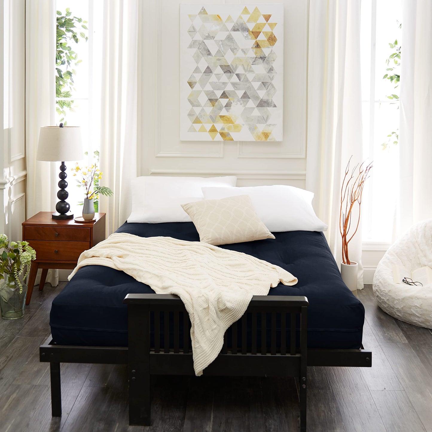 Mozaic Full Size 8-inch Cotton Twill Gel Memory Foam Futon Mattress, Navy