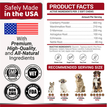 Dog UTI Treatment - Cranberry Supplement for Dogs - Bladder Control - Urinary Tract Infection Treatment - UTI Medicine Multivitamin - Vitamins and Supplements - Made in USA