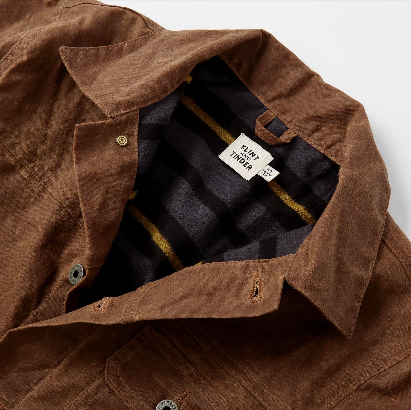Huckberry Flint and Tinder Men's Flannel-Lined Waxed Trucker Jacket, Water & Weather Resistant Mens Jacket, Havana