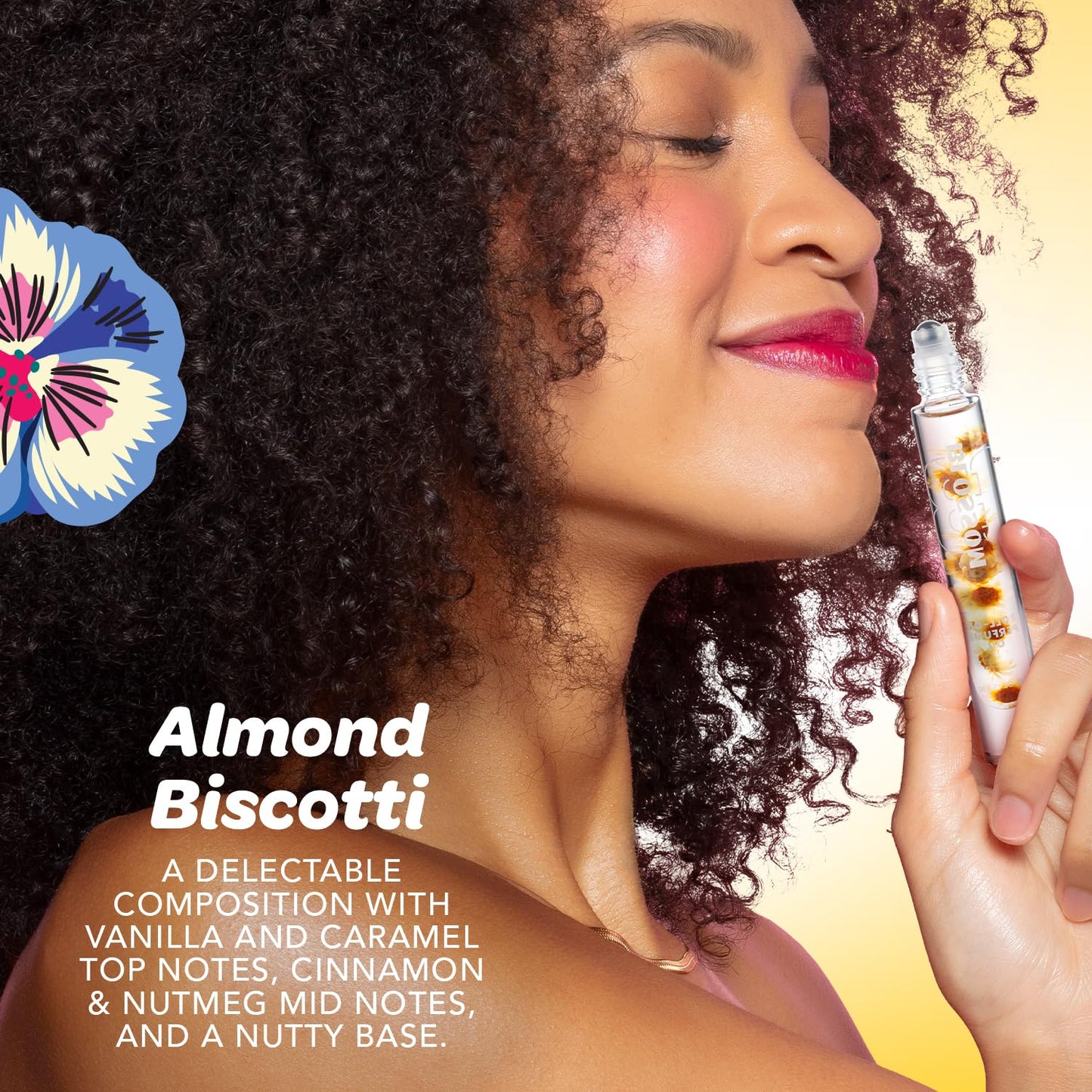 Blossom Roll on Perfume for Women Alcohol Free Gourmand Rollerball Perfume Oil with Essential Oils, Infused with Real Flowers, Made in USA, 0.20oz, (Vanilla, Caramel, Nutmeg) Almond Biscotti