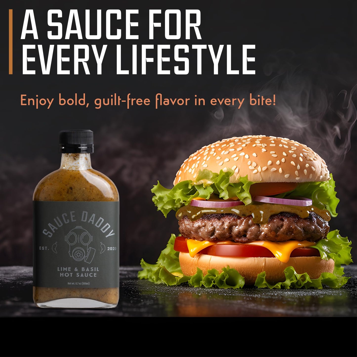 Sauce Daddy | Lime & Basil Hot Sauce | Gluten Free Sauces with no Allergens | All Natural Ingredients Containing Garlic, Vinegar, Lime Juice makes an Organic Hot Sauce Made in the USA. (6.7 Fl Oz)