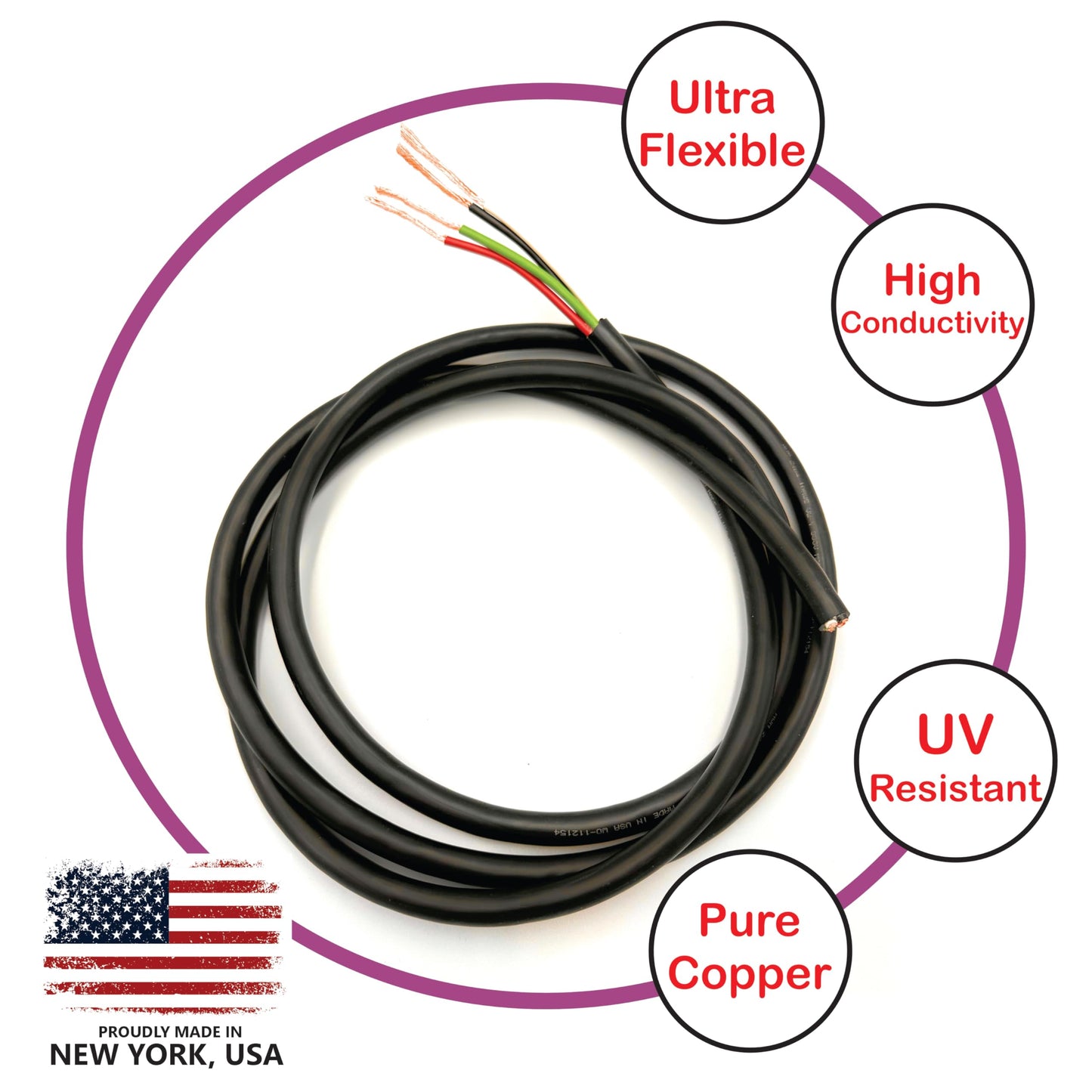 NATIONAL Wire&Cable - 12 Gauge 4 Conductors Premium Electrical Wire - Made in USA - 12 AWG Wire Stranded PVC Cord Copper Cable 50 Ft. Indoor and Outdoor Lighting Automotive Battery