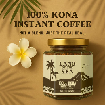 Land of the Sea 100% Kona Instant Coffee - Freeze Dried - Medium Roast Arabica Beans - Smooth, Low-Acid Hawaiian Coffee (1 Pack)