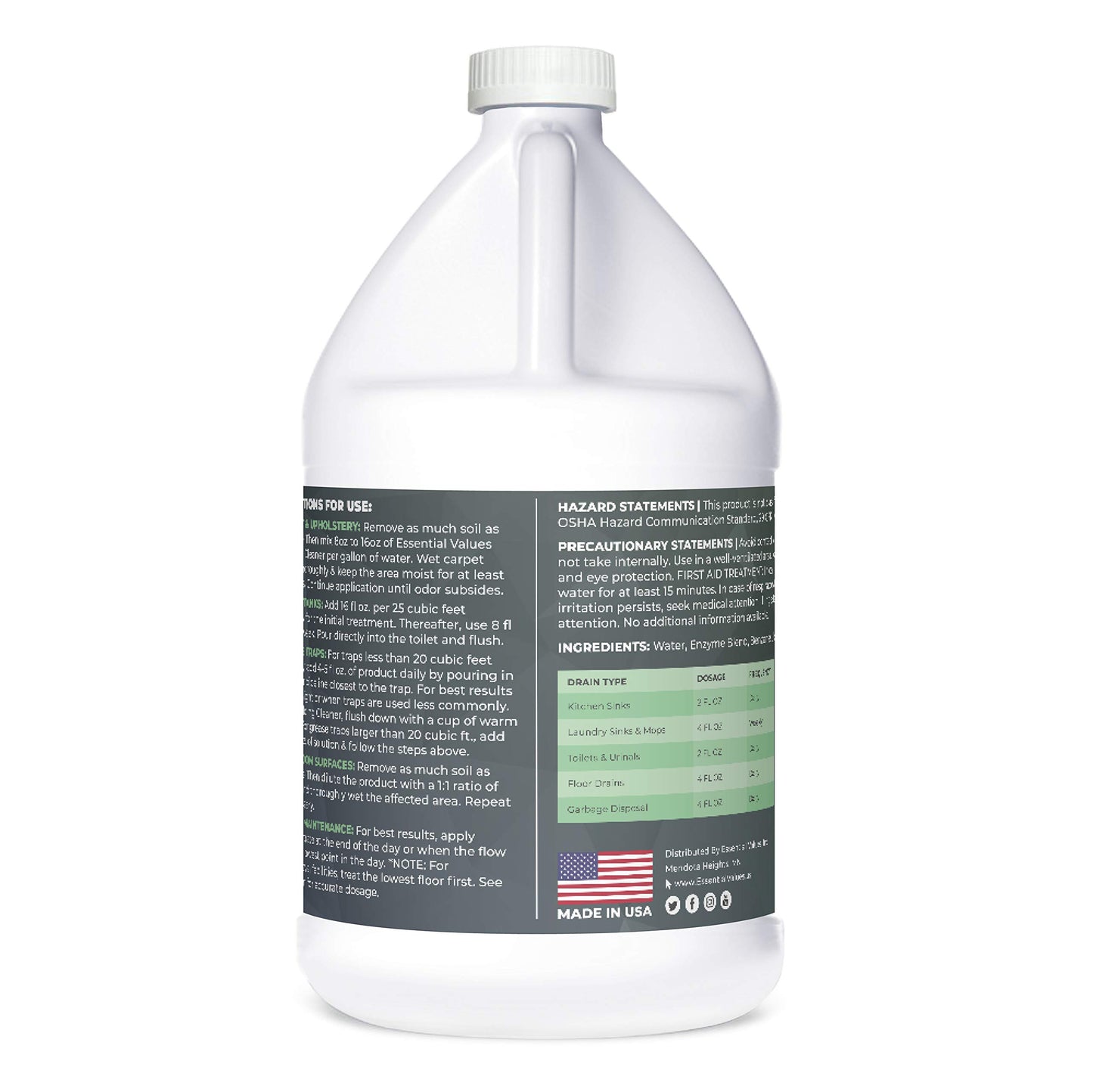 Enzyme Cleaner (1 Gallon / 128 Fl OZ), Drain Cleaner, Made in USA – Multi-Purpose Solution- Stop Odors in its Tracks | Odor Eliminator, Stain Remover, General Cleaning – for Residential & Commercial