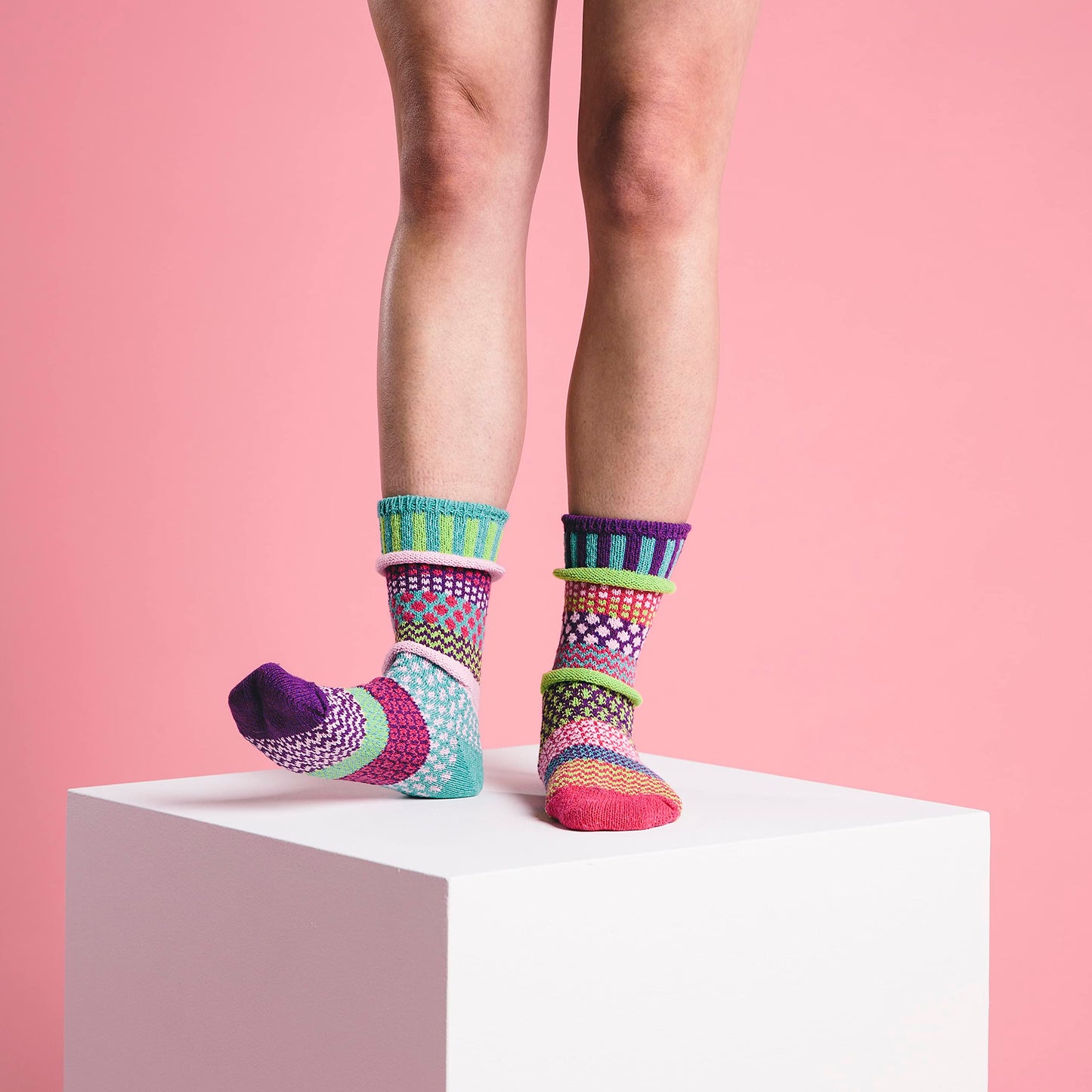 Solmate Socks - Mismatched Crew Socks; Made in USA; Dahlia Large
