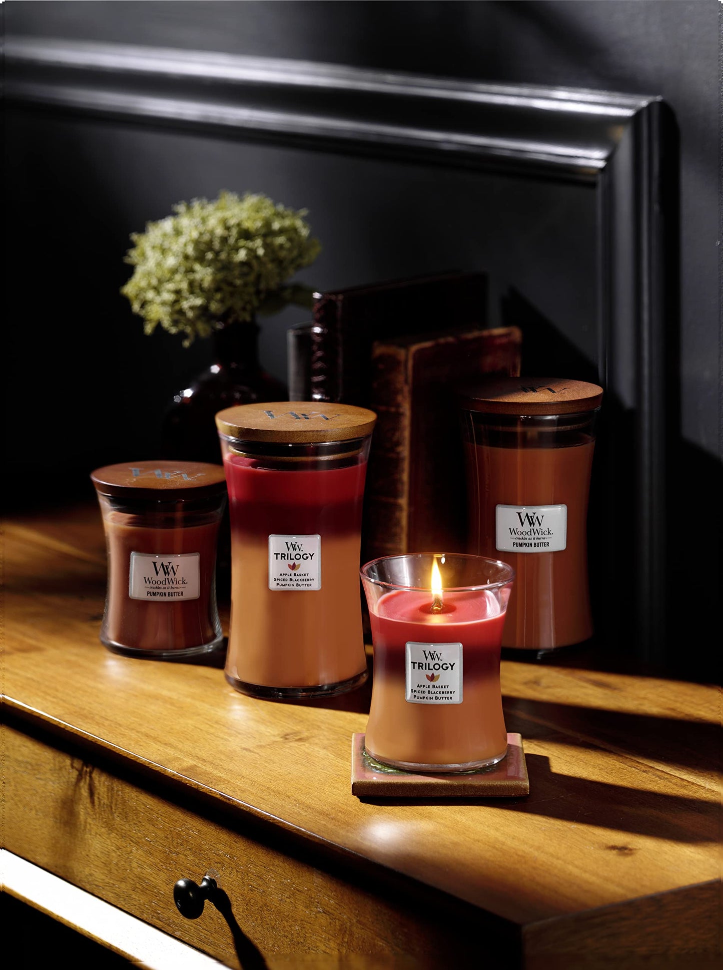 WoodWick Medium Hourglass Candle, Autumn Harvest - Premium Soy Blend Wax, Pluswick Innovation Wood Wick, Made in USA