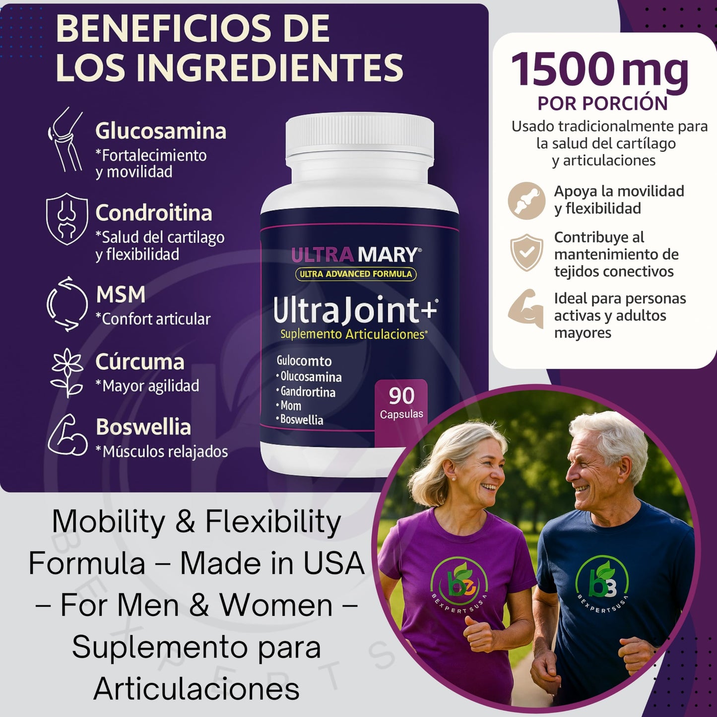 Joint Support UltraMary+(90 Capsules)+Pure Magnesium Oil Spray(300 ml) Combo–Glucosamine 1500mg, Chondroitin, MSM,Turmeric & Boswellia–Mobility, Flexibility & Muscle Relief|Articulaciones & Músculos