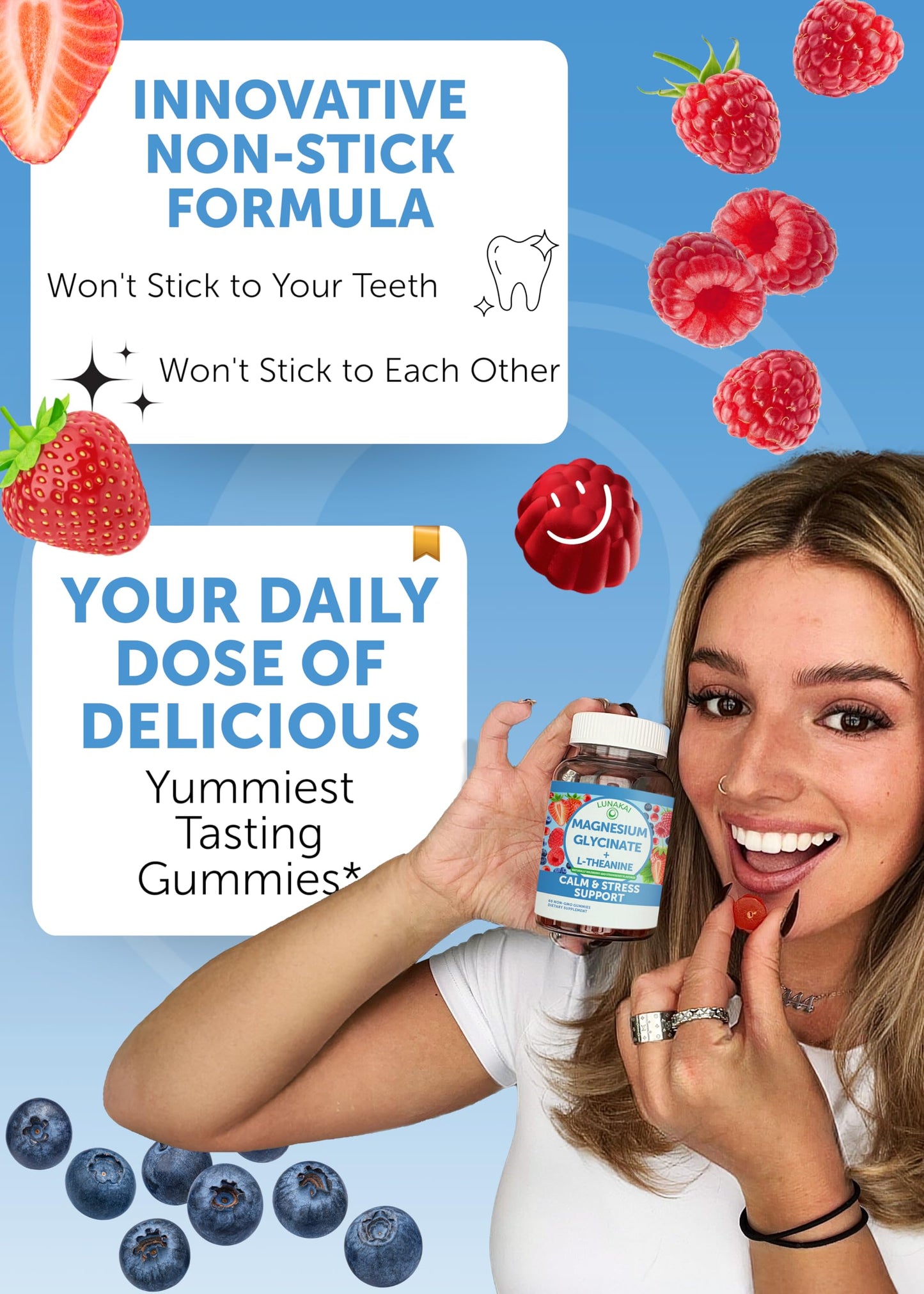 Lunakai USA Made Magnesium Glycinate Gummies 426mg with L-Theanine – Calm, Sleep, Stress Relief for Adults & Kids, Non-GMO, Vegan, 60ct