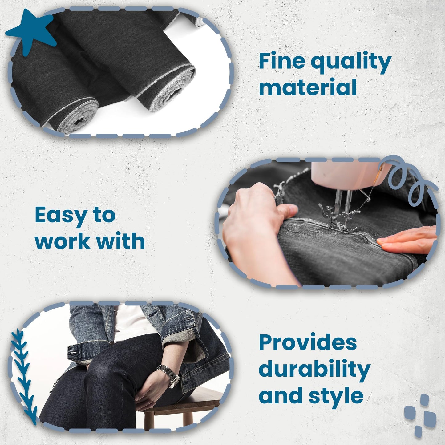 ISEE FABRIC 56"x36" Inch Slub Denim Fabric for Sewing - Made in U.S.A - Ideal for Jeans, Jackets, and Casual Clothing Wear - Light, Durable and Stylish Material - Classic Dark Gray (Sold by Yard)