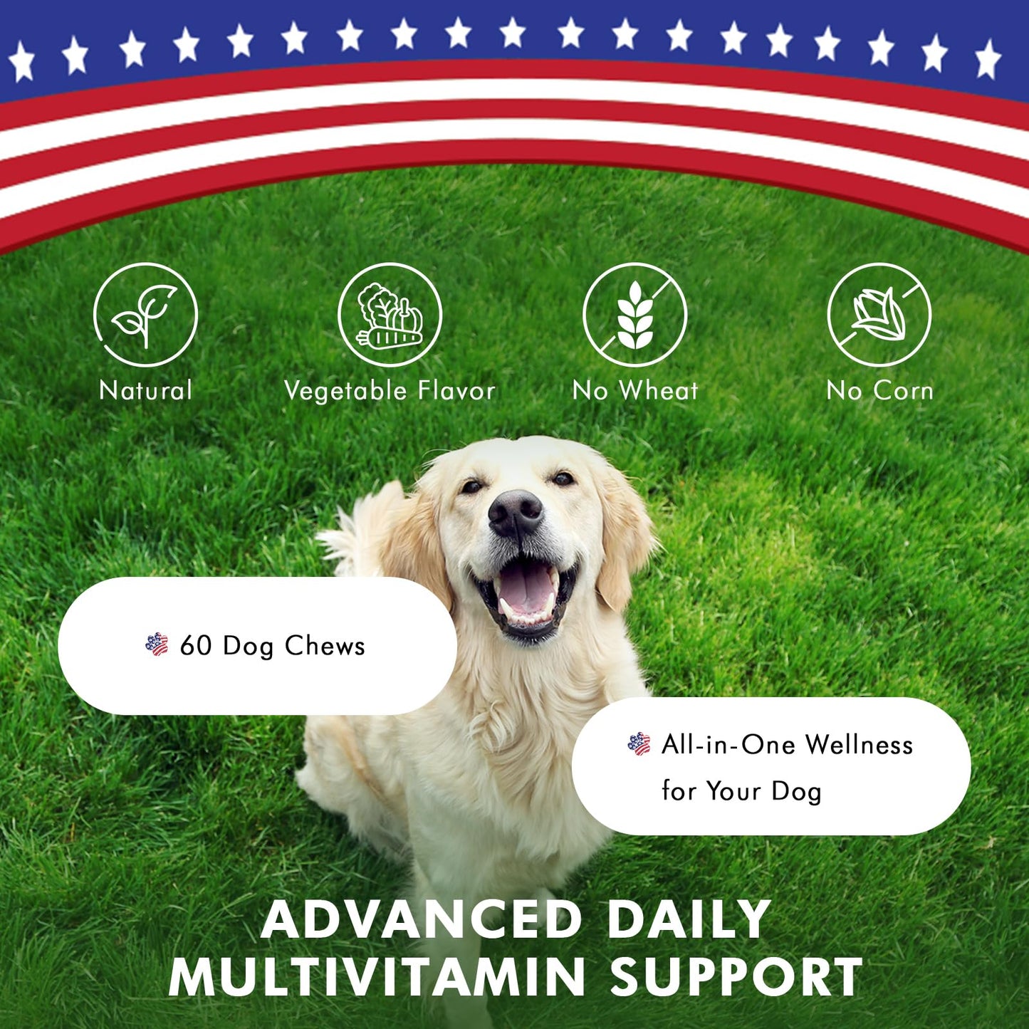 Pawfetto Advanced Daily Multivitamin Support for Dogs, Multi-Vitamin and Mineral Supplement with Essential Fatty Acids and Antioxidants, Vegetable Flavour, Perfect For Your Pampered Pet (60 Dog Chews)