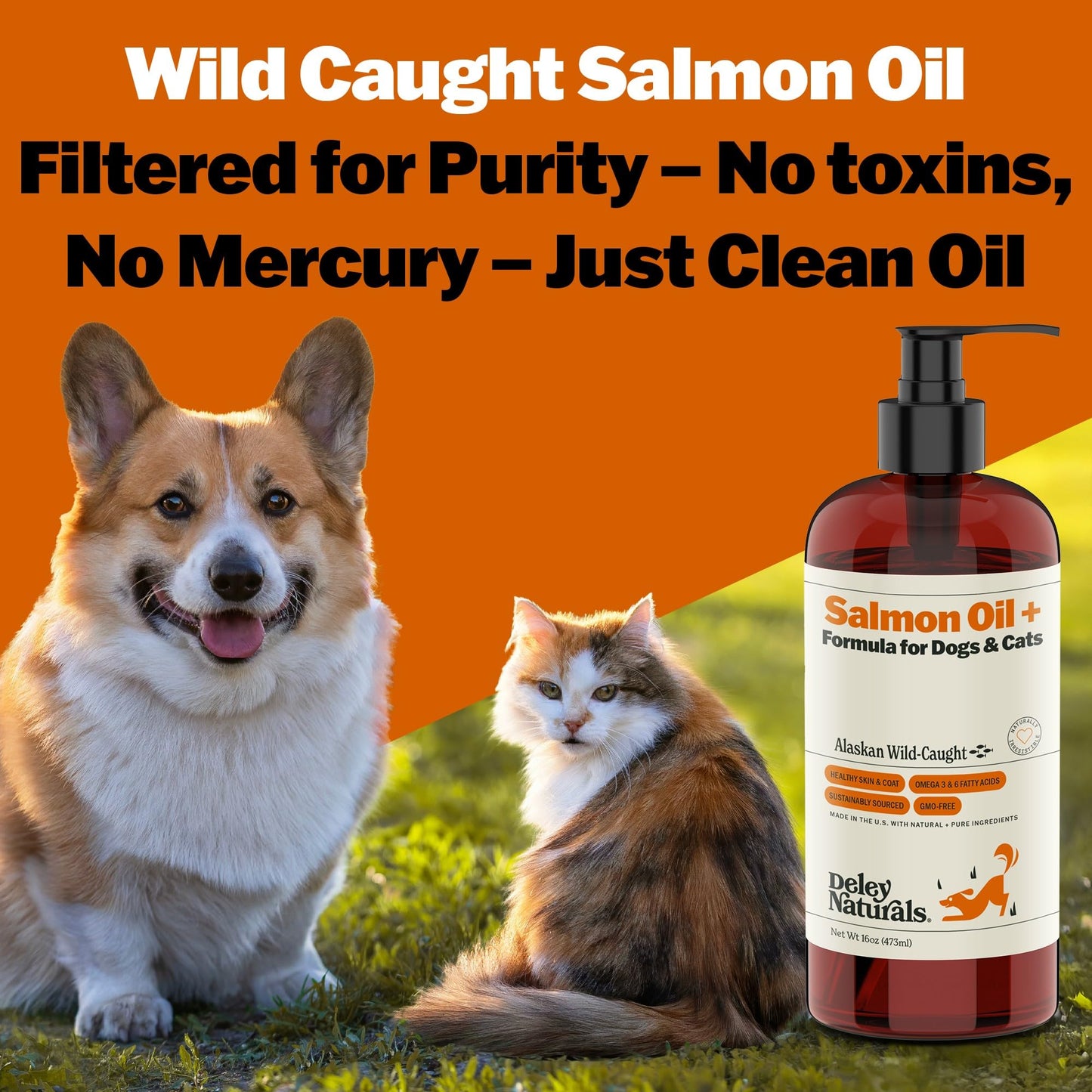 Deley Naturals Wild Alaskan Salmon Oil for Dogs - New & Improved Salmon Oil Plus Formula - Fish Oil for Dogs with DHA EPA Omega 3 & 6 Fatty Acids - Omega 3 Fish Oil for Skin & Coat - 16oz Made in USA